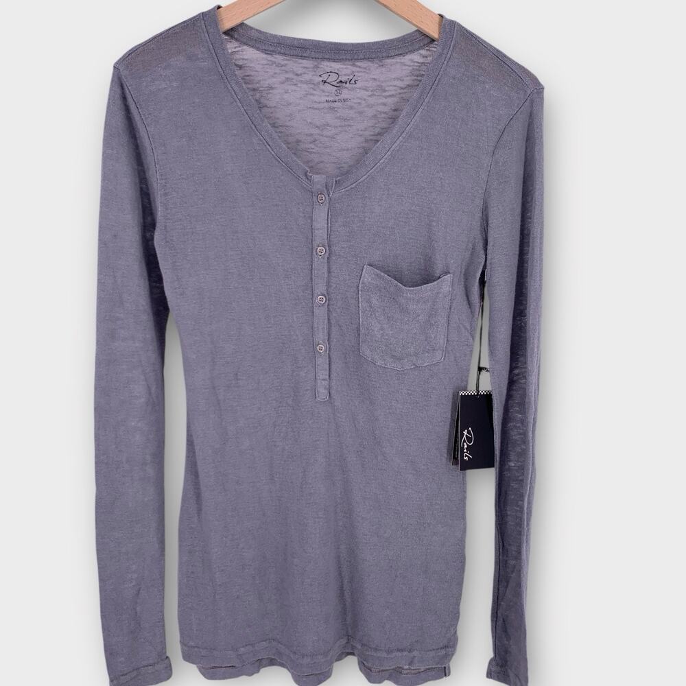 NWT Rails Gray Slub Long Sleeve Henley Shirt Women's M